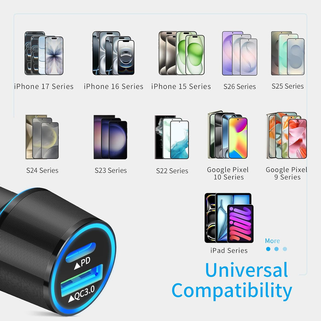 67.5W Car Charger USB C Super Fast Charge for Iphone 18 Pro Max/17/Android