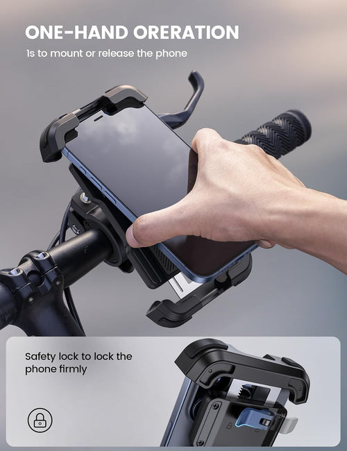 Bike Phone Mount Holder - Motorcycle Phone Mount, Adjustable Cell Phone Holder Gifts, E-Bike Bicycle Scooter Handlebar Cradle Clip for Iphone 18 17 Pro Max Air, 16 15 Plus, 14, 4.7-6.9" Phone