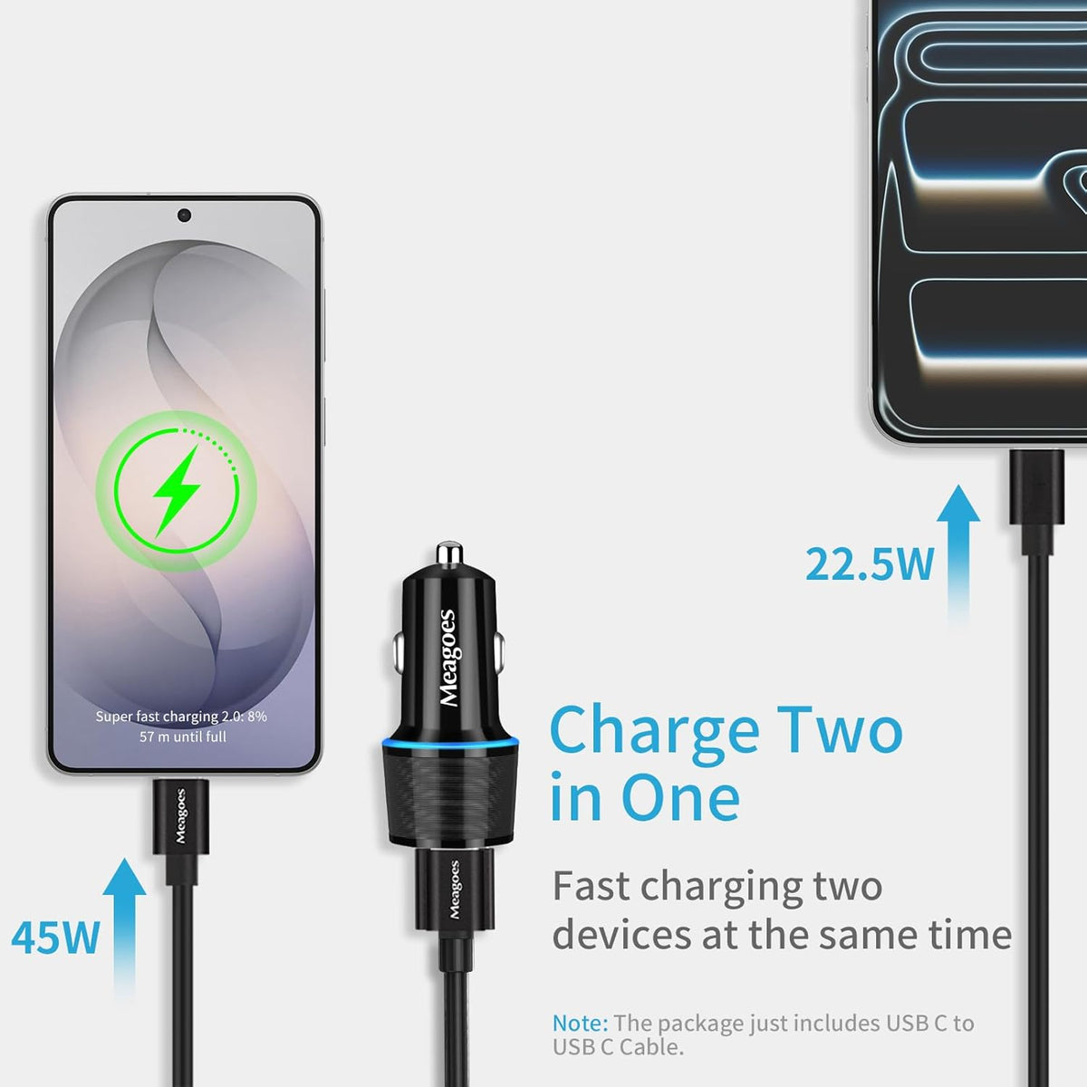 67.5W Car Charger USB C Super Fast Charge for Iphone 18 Pro Max/17/Android
